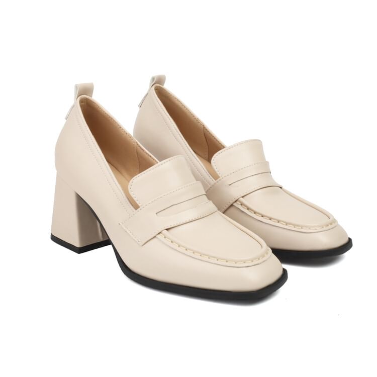 Chunky Faux Loafers Leather Penny Heel