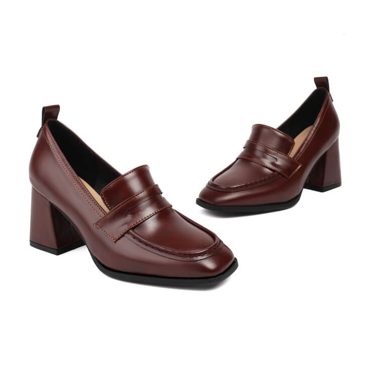 Chunky Faux Loafers Leather Penny Heel