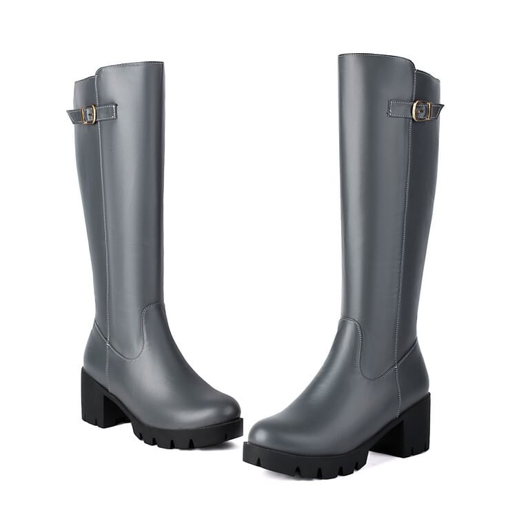 Buckled Boots Heel Tall Chunky