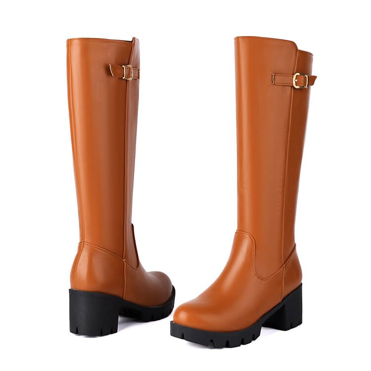 Buckled Boots Heel Tall Chunky