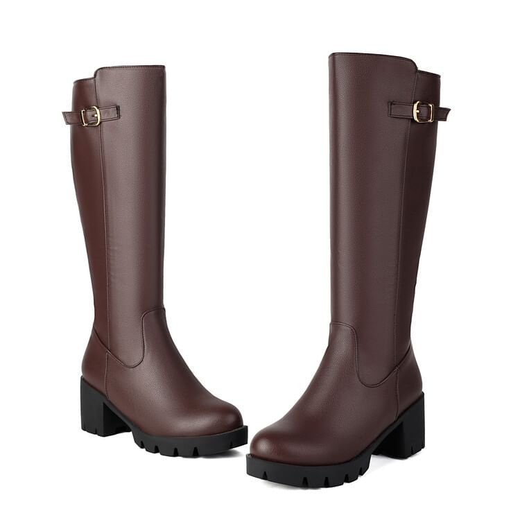 Buckled Boots Heel Tall Chunky