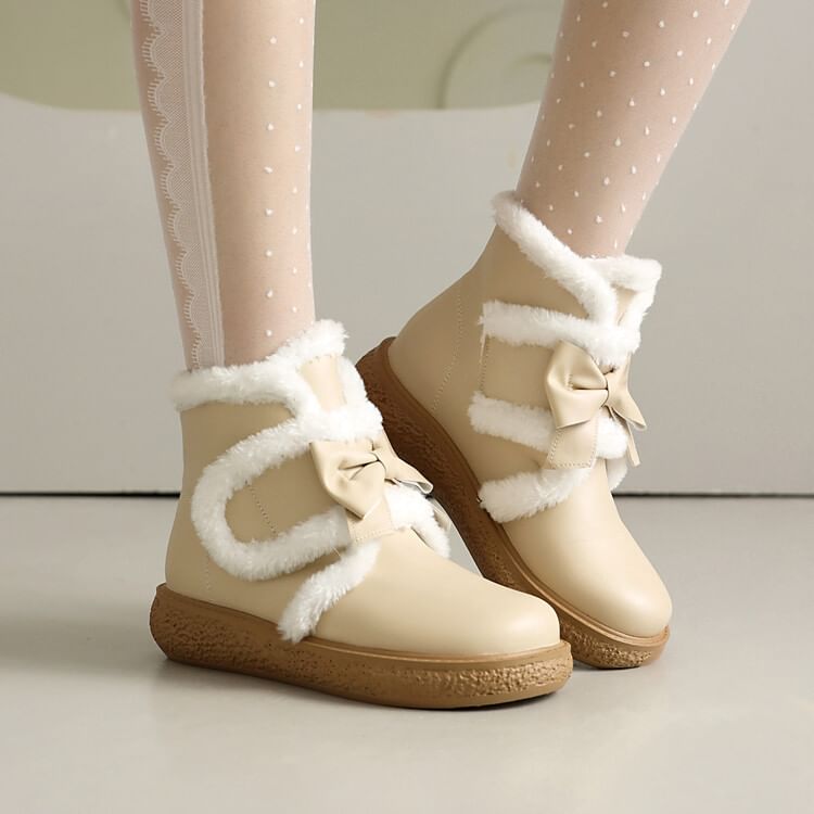 Trim Fluffy Platform Boots Bow Short