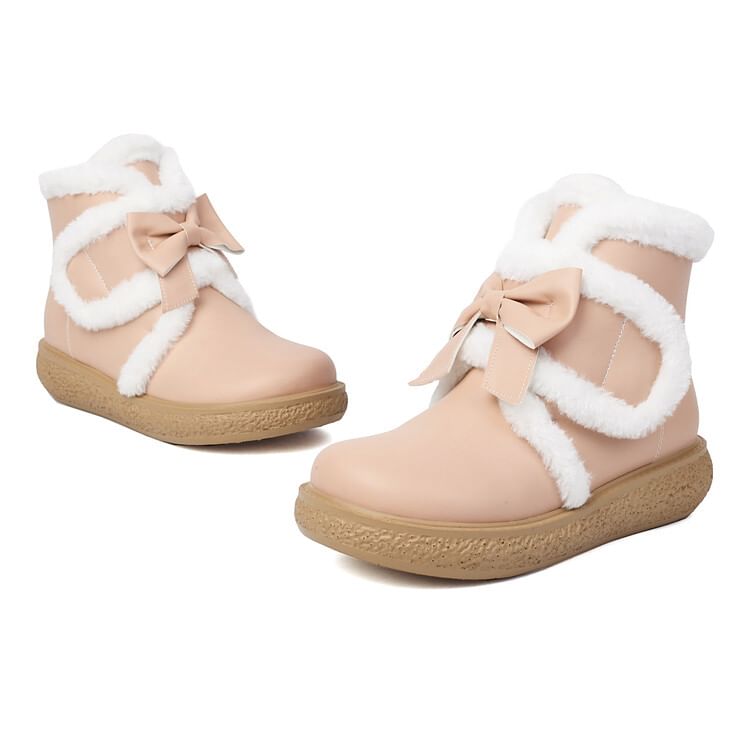 Trim Fluffy Platform Boots Bow Short