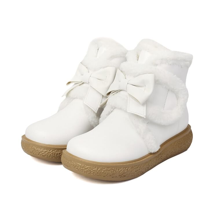 Trim Fluffy Platform Boots Bow Short