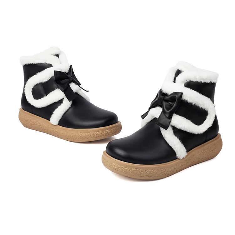 Trim Fluffy Platform Boots Bow Short