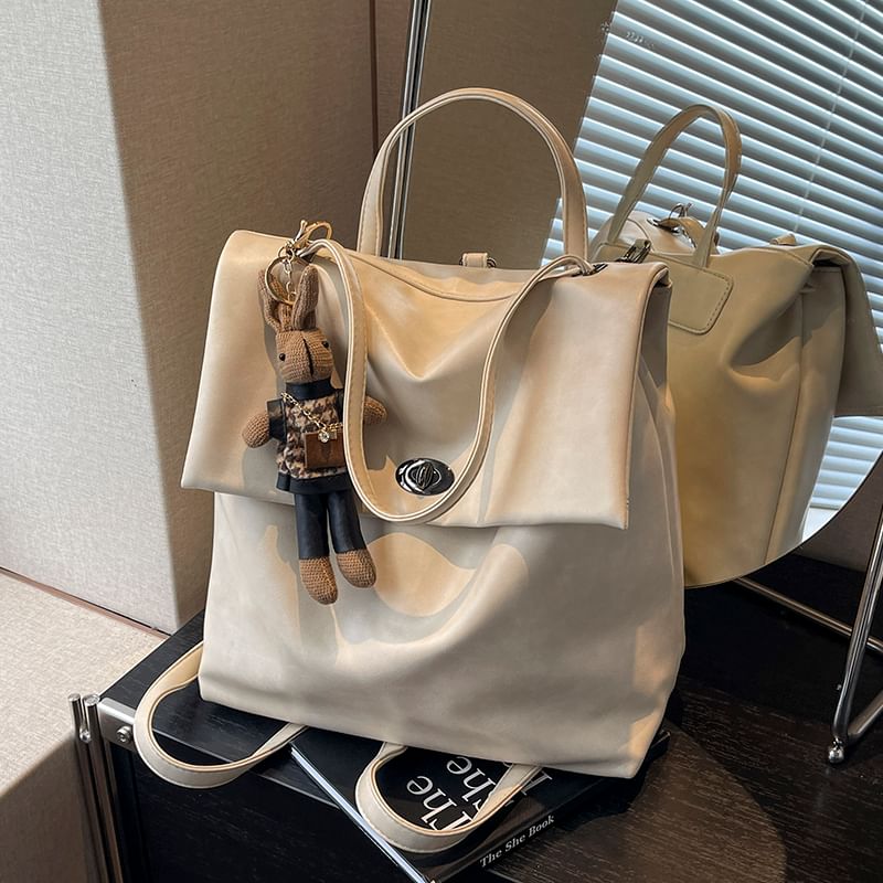 Faux Leather Flap With Charm Backpack