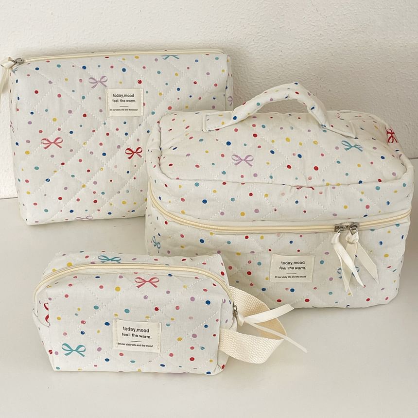 Bow Dotted Fabric Makeup Bag / Clutch (Various Designs)