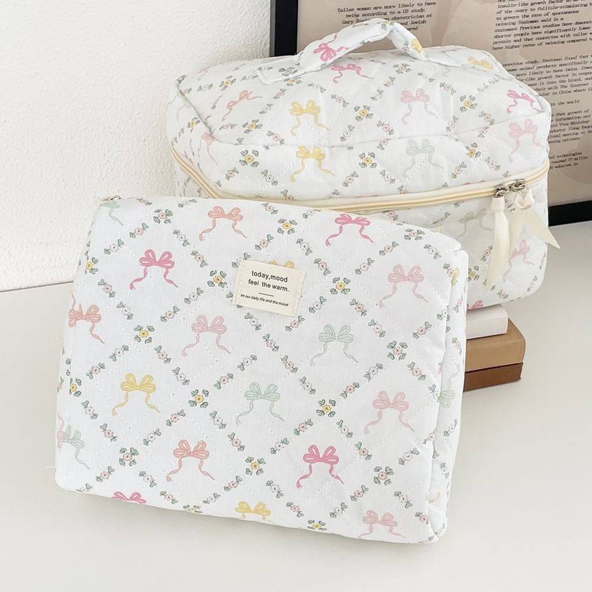 Lettering Applique Bow Fabric Makeup Bag / Clutch (Various Designs)