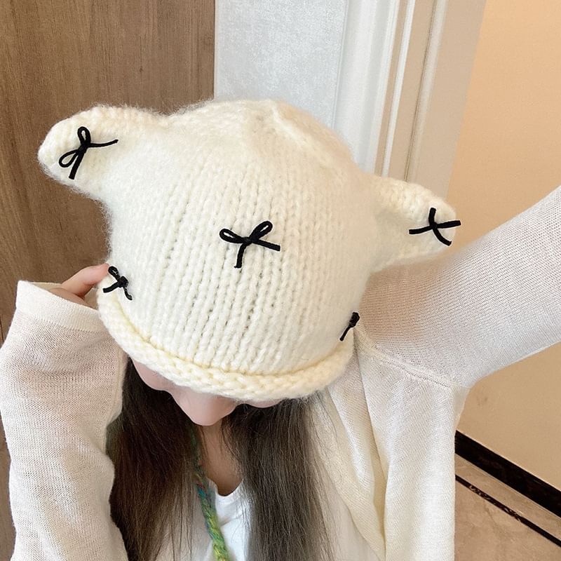 Ear Bow Beanie Knit Animal