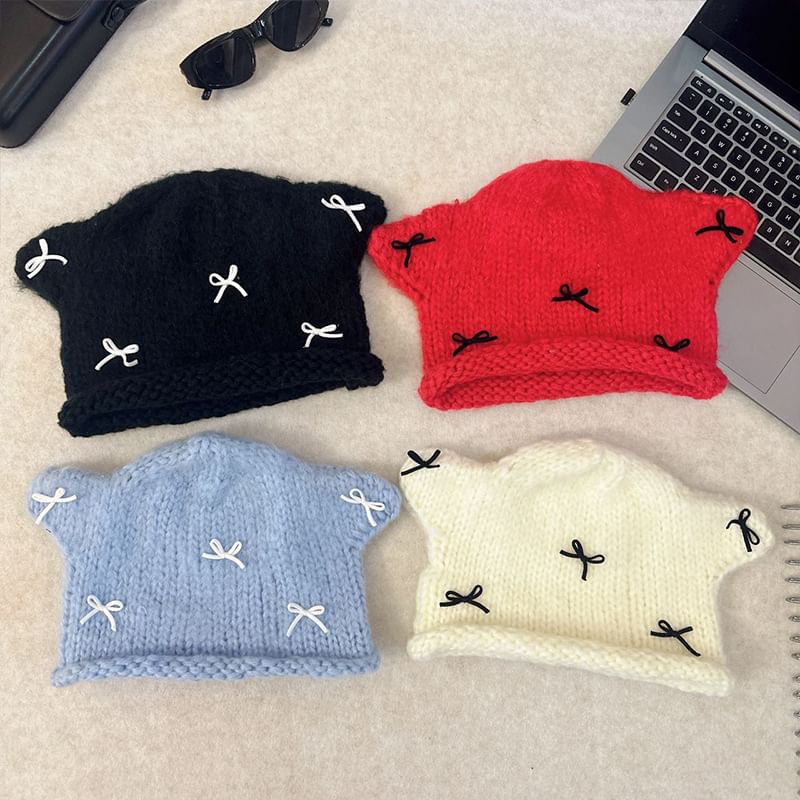 Ear Bow Beanie Knit Animal