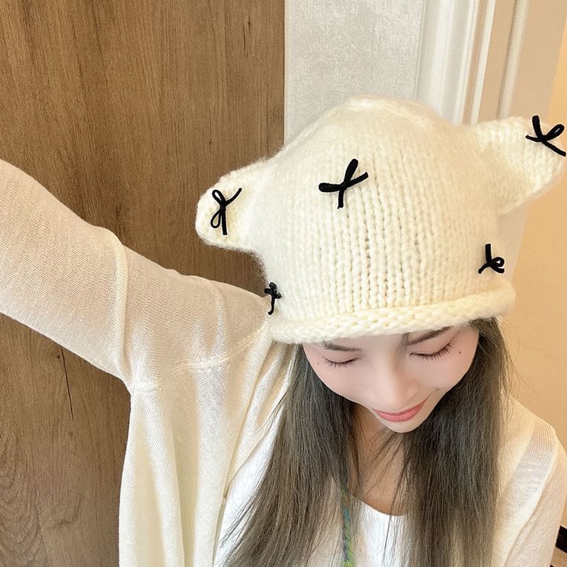 Ear Bow Beanie Knit Animal