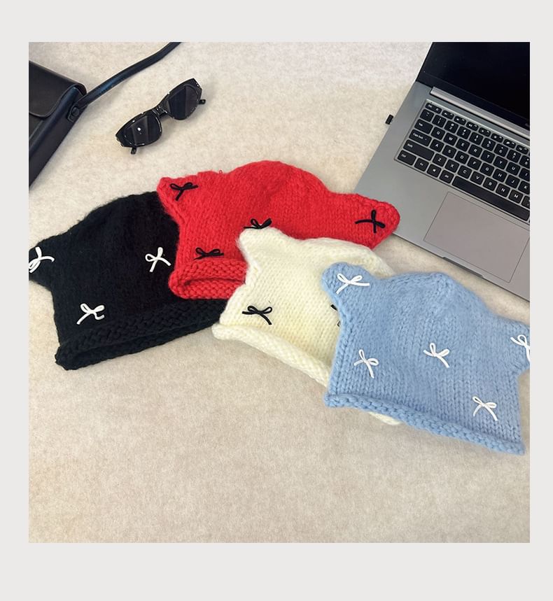 Ear Bow Beanie Knit Animal