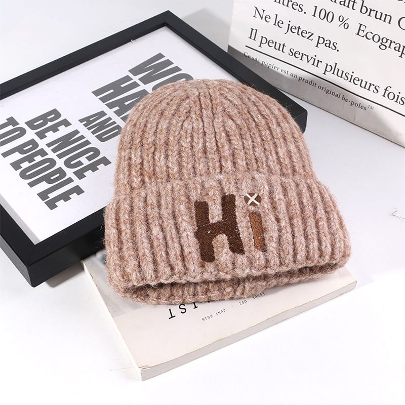 Knit Embroidered Lettering Beanie