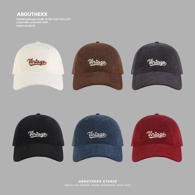 Corduroy Cap Lettering Embroidered Baseball