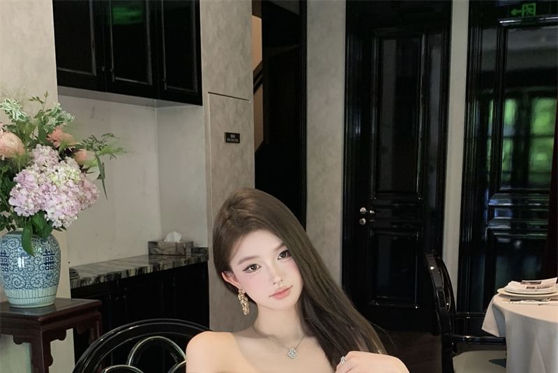 Asymmetrical Dress Plain Mini Ruched Cap-Sleeve Sheath Off-Shoulder