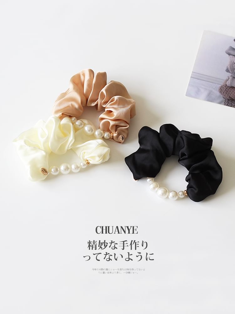 Faux Pearl Satin Hair Scrunchie