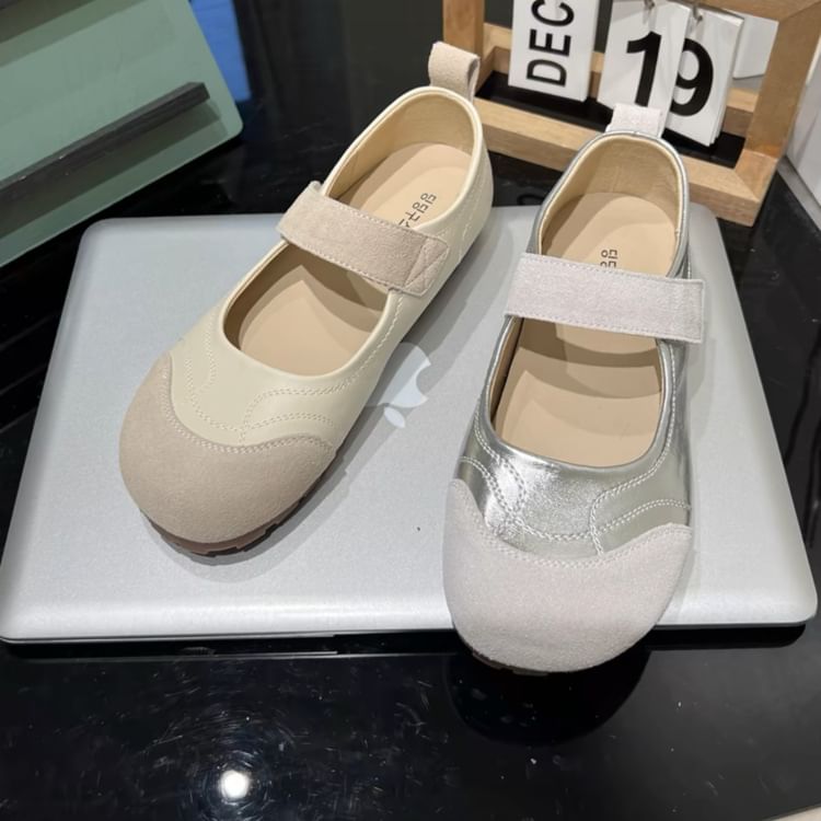 Round Adhesive Faux Jane Toe Strap Leather Mary Shoes