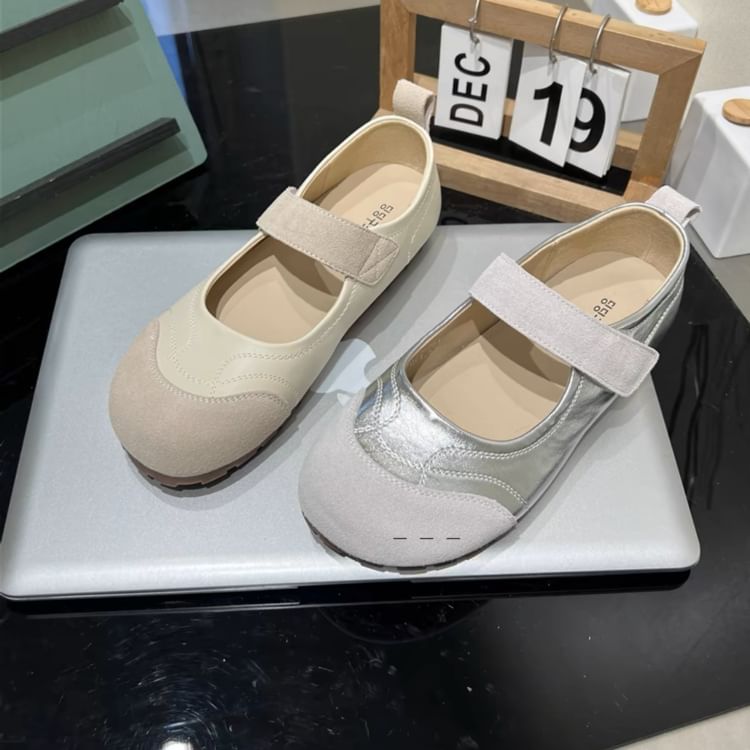 Round Adhesive Faux Jane Toe Strap Leather Mary Shoes