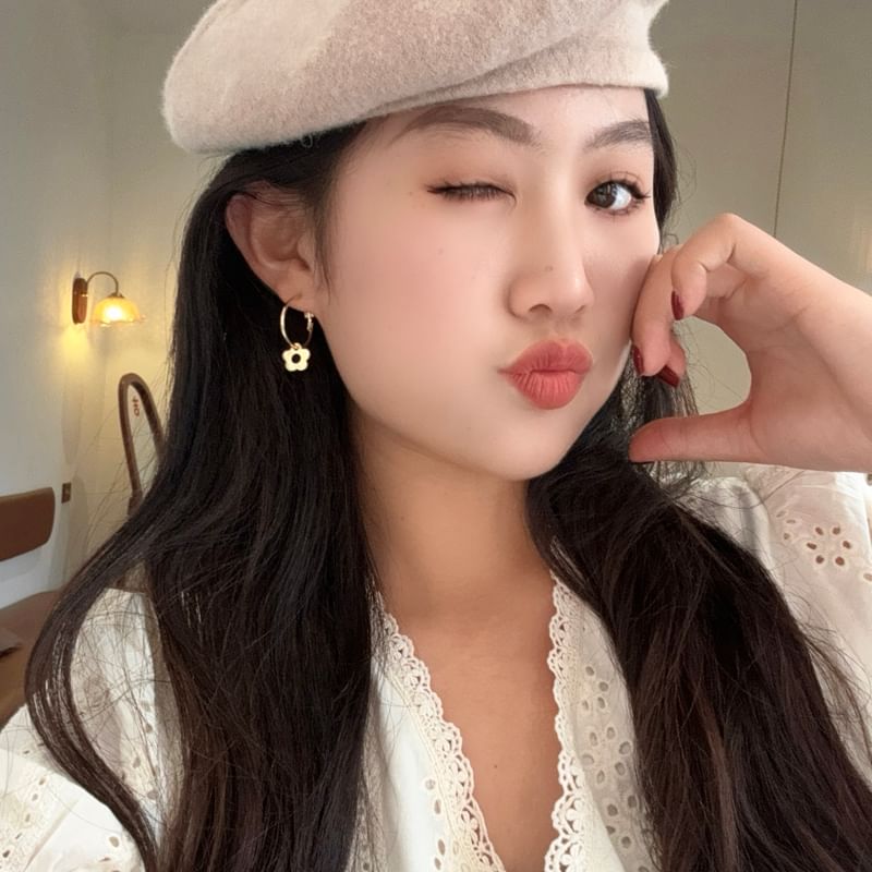 Hoop Earring Silver Sterling Floral