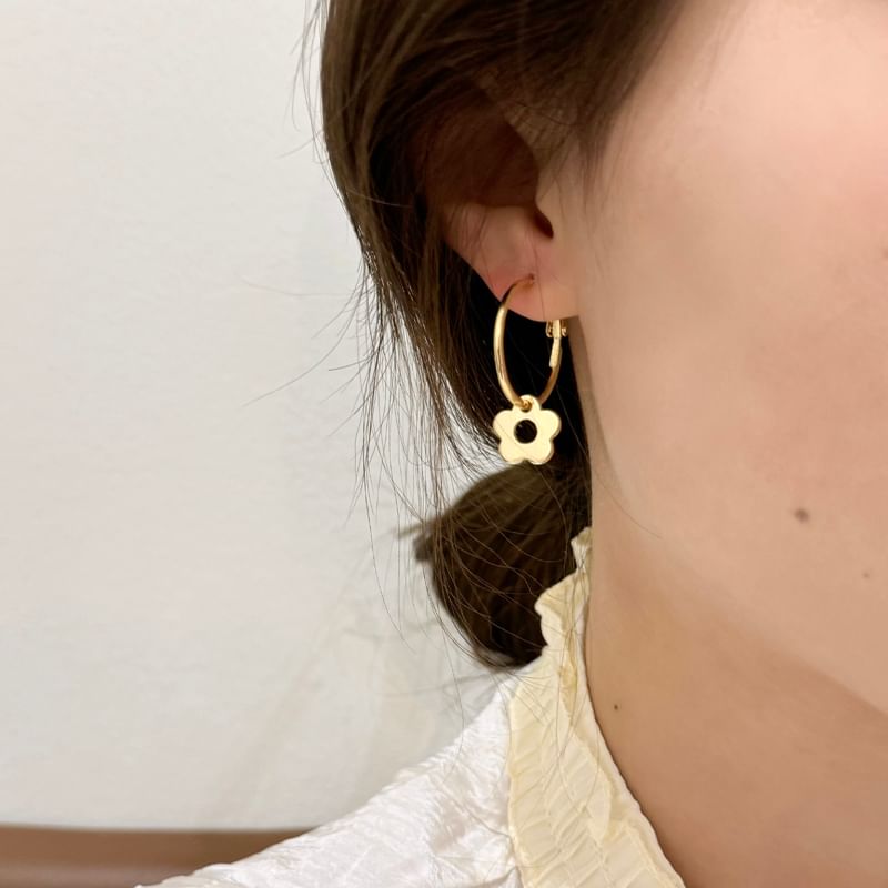 Hoop Earring Silver Sterling Floral