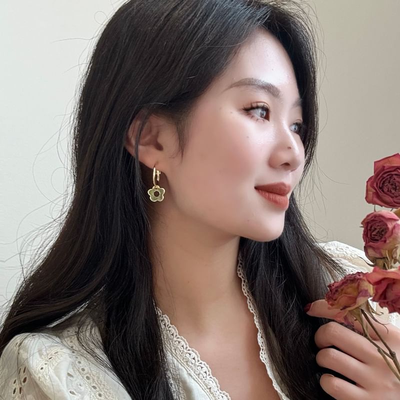 Hoop Earring Silver Sterling Floral