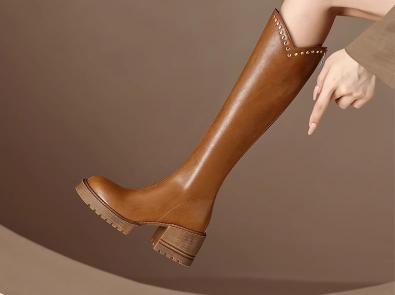 Platform High Boots Knee Studded