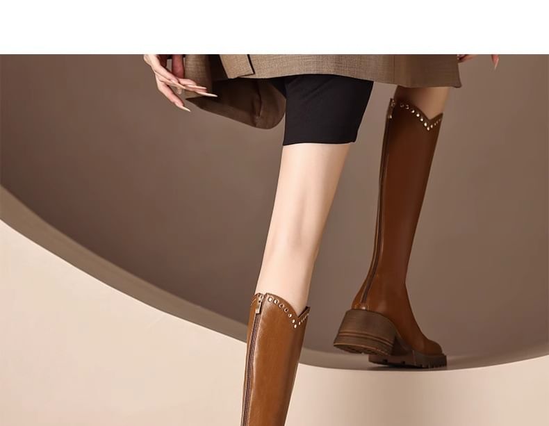 Platform High Boots Knee Studded