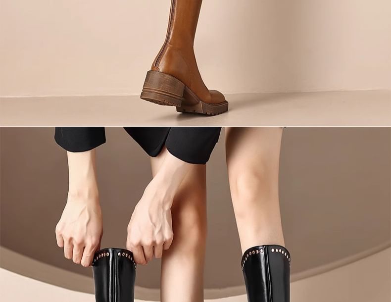 Platform High Boots Knee Studded