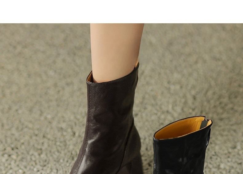 Short Zip Square Block Toe Boots Heel