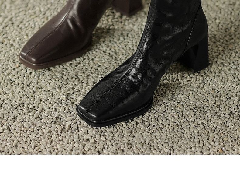 Short Zip Square Block Toe Boots Heel