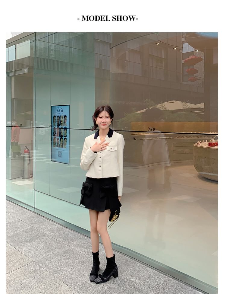 Heel Bow Short Boots Block Glitter Square Sock Toe