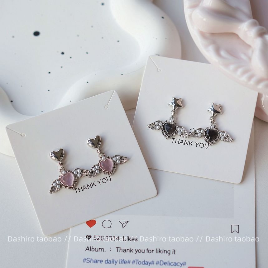 Heart Gemstone Drop Earring / Clip-On Earring