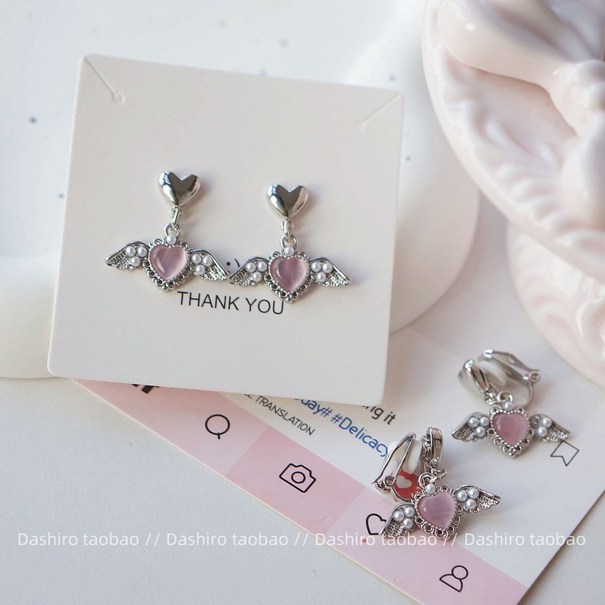 Heart Gemstone Drop Earring / Clip-On Earring