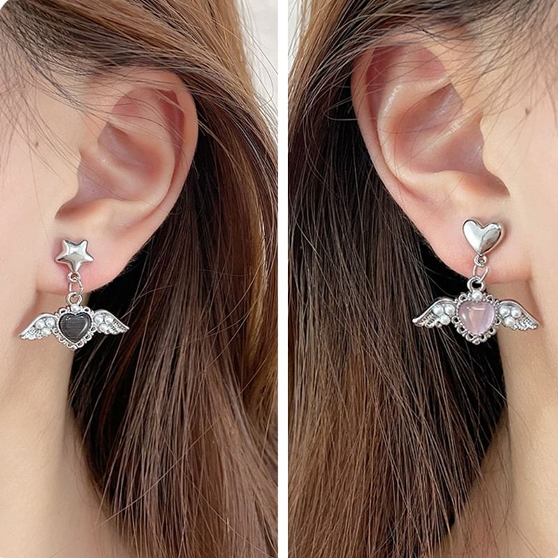 Heart Gemstone Drop Earring / Clip-On Earring