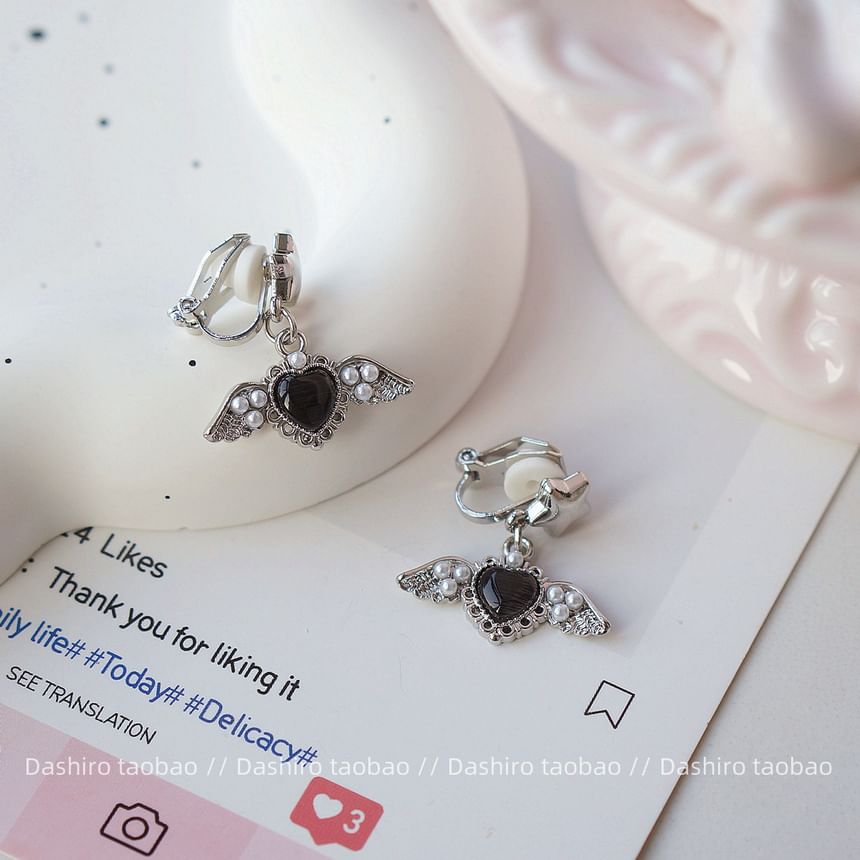 Heart Gemstone Drop Earring / Clip-On Earring