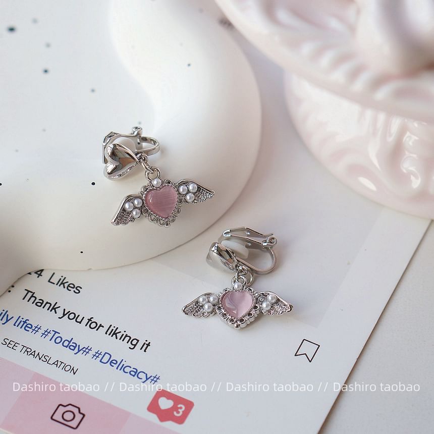 Heart Gemstone Drop Earring / Clip-On Earring