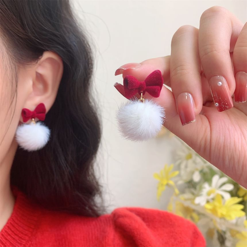 Earring Pom Drop Bow