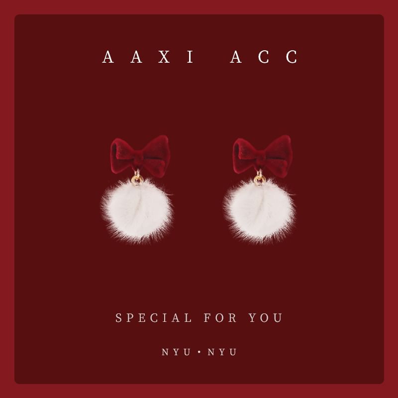 Earring Pom Drop Bow