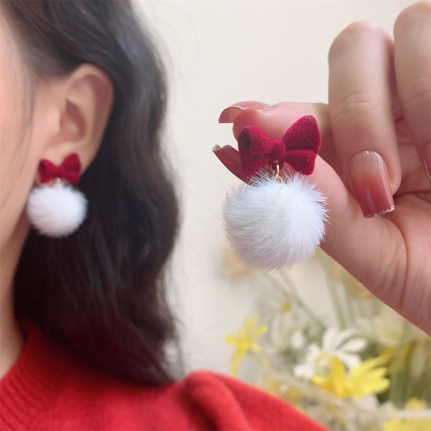 Earring Pom Drop Bow