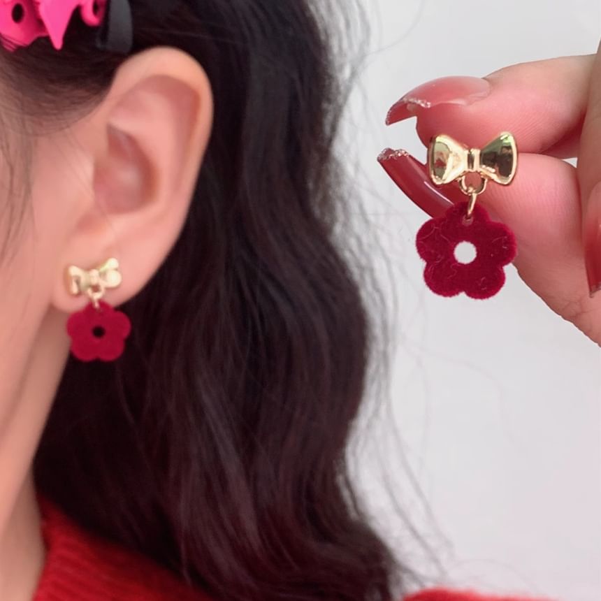/ Bow Floral Drop Clip-On Earring
