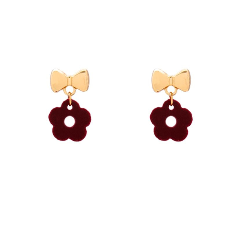 / Bow Floral Drop Clip-On Earring