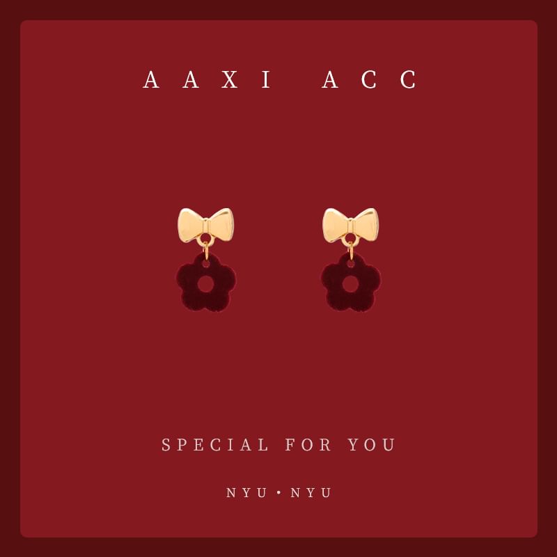 / Bow Floral Drop Clip-On Earring