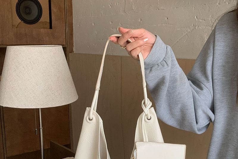 Faux Tote Leather Plain With Bag Pouch