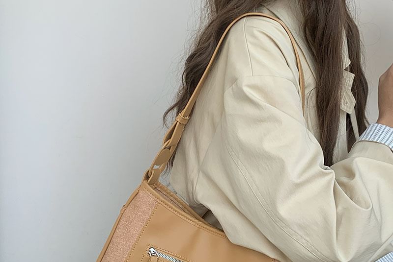 Bag Faux Panel Leather Shoulder Zip