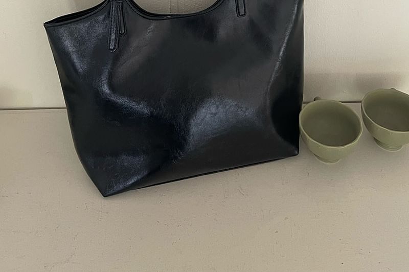 Faux Bag Tote Leather Plain