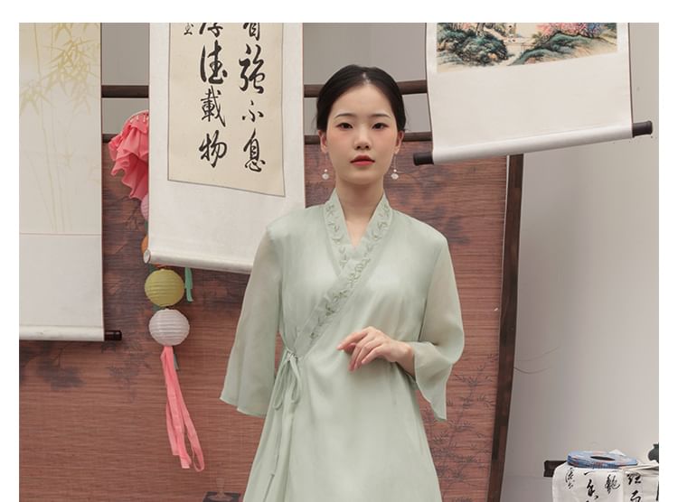 Traditional Chinese 3/4-Sleeve Midi A-Line Dress / Pants