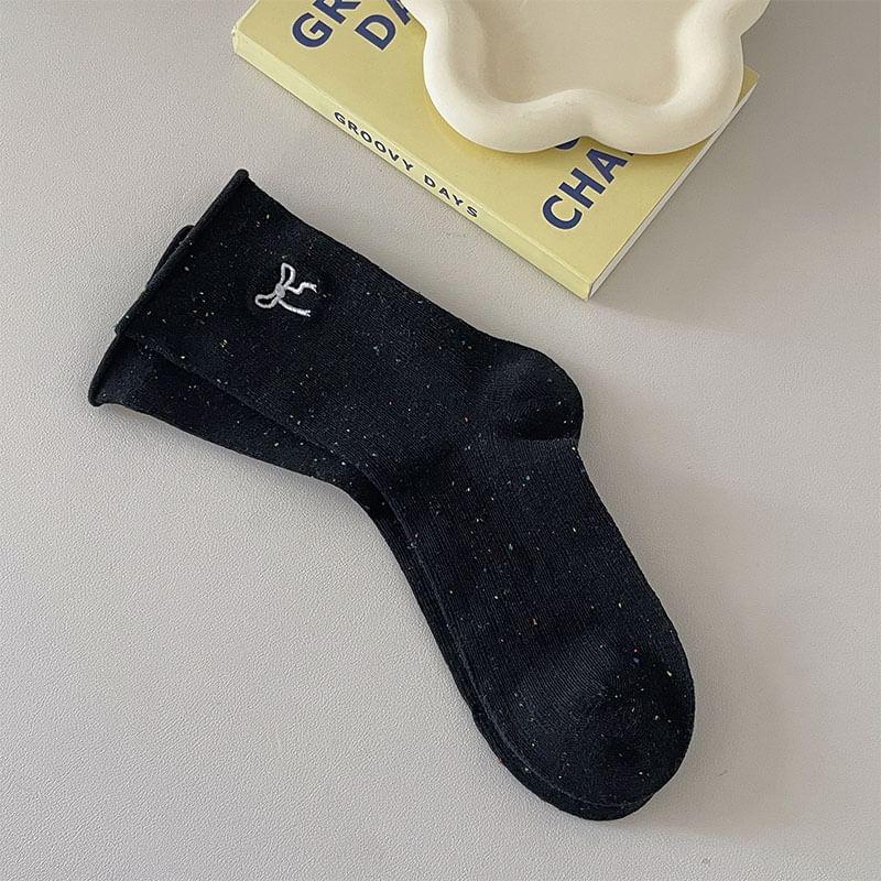 Bow Embroidered Ribbed Socks