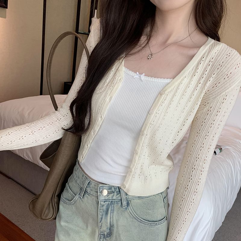 Button-Up Cardigan Plain V-Neck