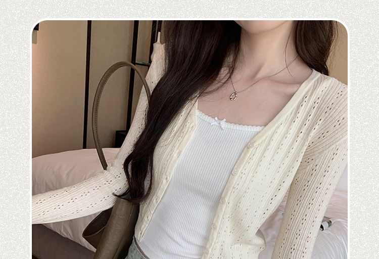 Button-Up Cardigan Plain V-Neck