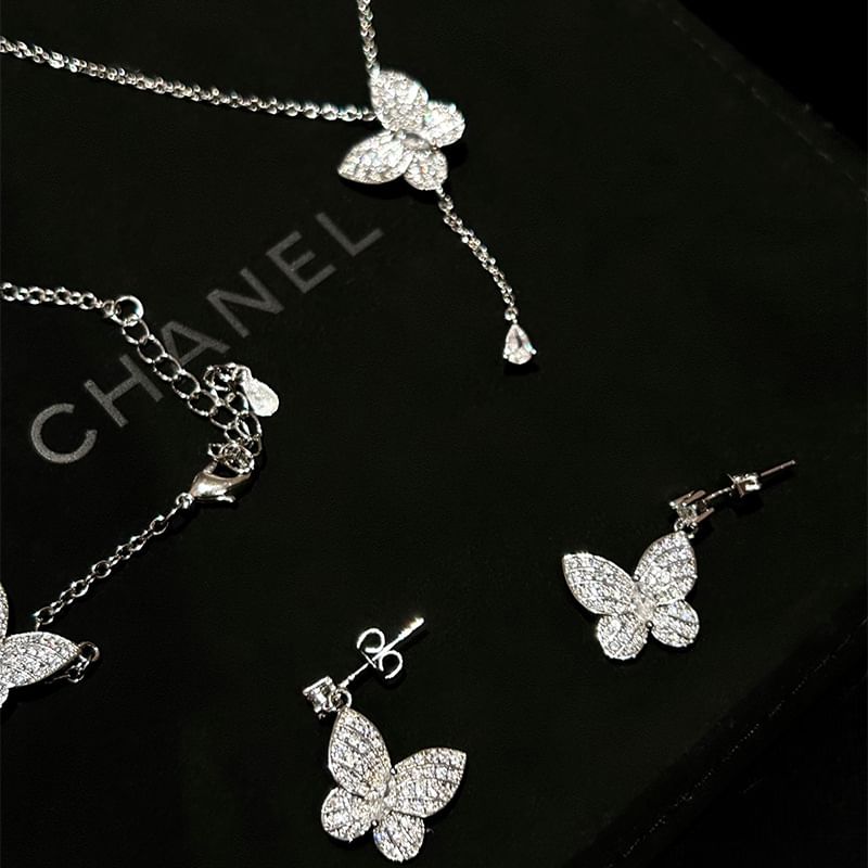 Stud Butterfly Earring Necklace Bracelet /